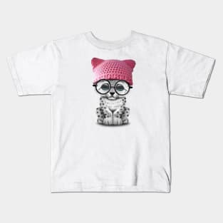 Cute Snow Leopard Cub Wearing Pussy Hat Kids T-Shirt